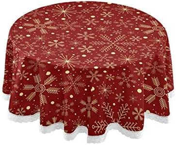 Mnsruu Manteles de Navidad, copos de nieve de Navidad en rojo oscuro, mantel decorativo para mesa circular, comedor, decoración para vacaciones, hogar, fiesta de Navidad, picnic