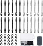 24 Pieces Aluminum Dart Shafts Shafts for Darts Steel Tip Soft Tip Dart Accessories 1.97 Inches Hard Metal Dart Stems with Rubber O Rings Darts Sharpener for Sports Outdoor Dart Flight (Black, Silver)