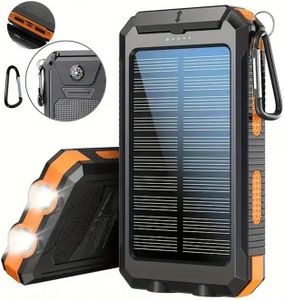 HXEternal 10000mAh Solar Charger Portable Power Bank, Portable Solar Mobile Phone Charger, Camping External Battery Charger for Mobile Phones, 2 USB/LED Flashlights with Compass for Outdoor Activities