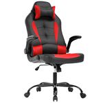 BestOffice PC Gaming Chair Ergonomic Office Chair Desk Chair PU Leather Racing Chair Executive Swivel Rolling Computer Chair with Lumbar Support Flip Up Arms Headrest for Adults (Red)