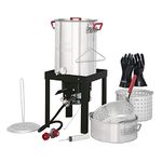Creole Feast TFK-TG-3001 30 Qt. Turkey Fryer Boiler Steamer Kit with 10 Qt. Fish Fryer Pot & Gloves, Outdoor Turkey Fryer Pot with Basket and Burner, 50,000 BTUs, Silver & Black