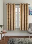 Amazon Brand - Solimo Polyester Leaf Print Velvet Foil Window Grommet Curtains(Pack of 2, 5 Feet, Brown)