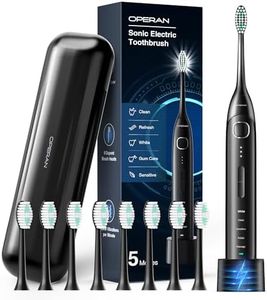 Operan Electric Toothbrush for Adults and Kids Rechargeable Sonic Toothbrush with 5 Modes 2-Min Smart Timer IPX7 Waterproof 40,000 VPM Motor with 8 Brush Heads & Travel Case (Black)