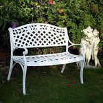 Lazy Susan Rose Metal Garden Bench, 2-Seater in White, Weatherproof Aluminium Garden Bench | Cast aluminium | Rust Proof | Easy Assembly | 3 Year Guarantee