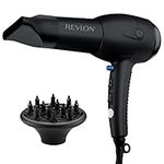 Revlon RV544FBLK Advanced Ionic Technology™ Hair Dryer with Diffuser, Powerful, Ionic Hair Dryer with Concentrator, Quick Dry, Lightweight, 2 Heat/ Speed Settings, Less Frizz, Shiny and Smooth Hair, Black