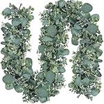 SOMYTING 2PCS Artificial Mixed Eucalyptus Leaves Garland 6FT Faux Silver Dollar Eucalyptus with White Seeds Greenery Vines for Wedding Arch Backdrop Table Mantel Christmas Indoor Outdoor Decor