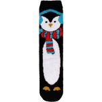 BambooMN Women's Super Soft Cute Fuzzy Cozy Warm Animal Face Indoor Outdoor Cabin Crew Home Socks, Christmas Penguin, One Size