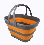 SAMMART - 17L Collapsible Basket with Handle - Portable Outdoor Picnic Basket/Crater - Foldable Shopping Bag - Space Saving Storage Container (Dark Grey/Mandrain Red, 1)