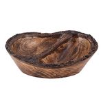 Divit Shilp Natural Wooden Tray, Serving Bowl for Salad, Veggies and Fruits, Large Deep Tray for Family, Party. (Bark Edge Wavy Divided Bowl)