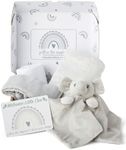 Baby Box Shop - 5 Newborn Essentials Ideal as Baby Shower Gifts and Christening Baby Gifts Unisex, Includes a Grey Elephant Baby Comforter, Fleece Blanket, 2X Muslin Cloths & Gift Message Card