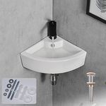 Davivy 18" x 13" Corner Bathroom Sink with Pop Up Drain and Installation Kit,Wall Mount Corner Sink,Ceramic Vessel Sink,Small Corner Sink,White Vessel Sink,Small Vessel Sink for Bathrooms