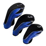 Andux Golf Club Driver Wood Head Covers with Hook & Loop Set of 3 (Blue)