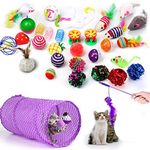 MEISO Cat Toys, 30pcs Interactive Kitten Toys Set, Interactive Catnip Toy Kitten Feather Wand Cat Tunnel Stuff Cats Teaser Toy Springs Cat Kitty Toys Supplies Cat Feather Teaser Wand Mice Bells Toys