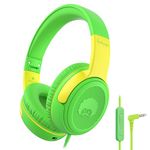 Rockpapa Share 1 Kids Headphones with Microphone & Share Port, 85dB/94dB Volume Limited, Foldable Wired Child Youth Boys Girls Headphones for Kids for School/Travel Green/Yellow