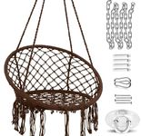 TORIBIO Hammock Chair, Cotton Rope Macrame Hanging Chair Hanging Swing Chair with Hanging Hardware Kit for Bedroom Indoor, Outdoor, Patio, Yard, Garden, Kids, Adults, Max Weight 330 lbs, Brown