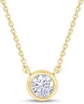 SAVEARTH DIAMONDS 18K Gold Plated Bezel-Set Solitaire Necklace for Women, 6.5MM Moissanite Diamond Choker Pendant Necklace Jewelry (16"+2” Adjustable Chain) (0.90 Ctw), Yellow Gold, Moissanite