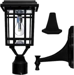 Gama Sonic GS-114B-FPW-BLK Prairie Bulb Lamp Outdoor Solar Light Fixture, Pole Pier & Wall Mount Kits, Black