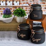 Brezzycloud Classic Glass Airtight Tea Coffee Sugar Containers For Kitchen Storage Container With Lid For Tea Coffee & Sugar, Dry Fruit Jars, Storage Box, Set Of 3, Clear