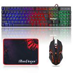 BlueFinger RGB Gaming Keyboard and Backlit Mouse Combo, USB Wired, LED Gaming Set for Laptop PC Computer Game and Work (Black)