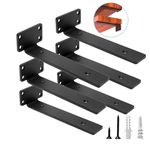 Scaffold Board Shelf Brackets, Ranedo Floating Shelf Brackets 8 Inch(205mm), 6 Packs Heavy Duty Metal L Shelf Brackets, 5mm Thick Shelf Supports Industrial Black Raw Steel Brackets