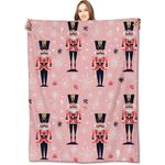 VODRM Nutcracker Ballet Blanket Festive Soldier & Snowflake Pink Throw Blankets,Birthday Gifts for Kids Girls Women,Lightweight Soft Fleece Cozy for Sofa Couch Bed Room Christmas Decor 40x50in