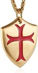 HZMAN Stainless Steel Knights Templar Cross Necklace Joshua 1:9 Shield Pendant with 22+2Inches Chain (Gold)