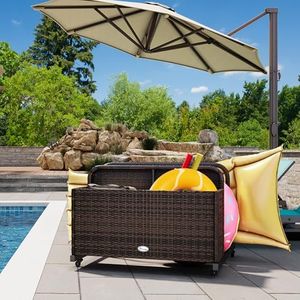 Pool Float Storage, Rolling Pool Noodles Holder with PE Rattan, Outdoor Pool Storage for Swimming Ring, Balls, Floats,Pool Accessories