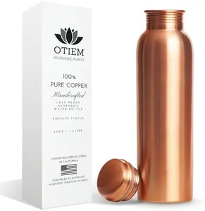 Otiem 34oz Pure Copper Water Bottle for Drinking – Large Handcrafted Ayurvedic Copper Water Bottle, Leak Proof Lid – Smooth Finish Copper Bottle Water Vessel – 100 Copper Drinking Water Bottle 34 Oz