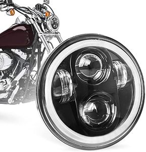 HOYUZA 5.75 LED Headlight, 5-3/4 Motorcycle Headlight with White Halo DRL Compatible with Harley Sporster Iron 883 Dyna Street Bob Super Softail Low Rider Deuce Custom