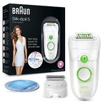 Braun Silk-épil 5 Power Epilator for Hair Removal With 7 Extras Including Shaver Head and Trimmer Cap, With Smart light, Use In Dry Conditions, 2 Pin Bathroom Plug, 5780, White/Green