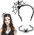 DURANTEY Halloween Spider Headband with Necklaces Hair Accessories for Women Adults Fancy Dress Carnival Costume Party Witch Hat Web, Black