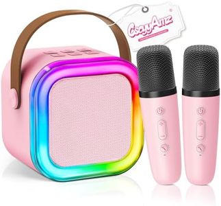 Mini Karaoke Machine for Kids Girls Boys - Birthday Gifts for Ages 4 5 6 7 8+ Year Old - 2025 New est - Portable Bluetooth Speaker with 2 Wireless Microphone - Kids' Instrument Accessories - Pink