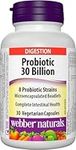 Webber Naturals Probiotic 30 Billion Active Cells, 8 Probiotic Strains, 30 Capsules, For Digestive Health, Vegetarian