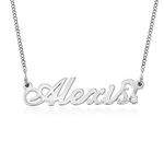 MYKA Personalised Small Carrie Style Name Necklace for Woman with Optional Diamond Stone- Custom Name Nameplate- Jewellery Pendant Gift for Mum Her (Sterling Silver w/ Diamond)