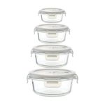 Femora Borosilicate Glass Food Storage Container with Air Vent Lid, Round, 240 ML, 380 ML, 580 ML, 940 ML, Set of 4