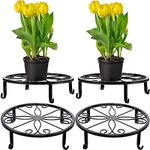 4 Pieces Metal Potted Plant Stand Round Iron Plant Holder Floor Flower Supports Holder Decorative Garden Pots Containers Stand for Home Garden Patio Planting Support (Black)