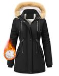 FemiChic Women Winter Coat Fleece Lined Jacket Faux Fur Parka Warm Ladies Hooded Thickened Thick Overcoat Drawstring Windproof Cotton-Padded Classic Outerwear(Black,M)