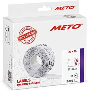 Meto etiquetas para etiquetadoras manuales (22x16 mm, 2 líneas, blanco, 12.000 unidades, adherencia permanente, para Meto, Contact, Sato, Avery, Tovel, Samark, etc.)