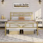 Yaheetech 4ft6 Double Bed Solid Bed Frame with Cloud-inspired Design Headboard and Metal Bed Slats, Ample Under-bed Storage Antique Gold