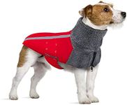 SlowTon Winter Dog Coat, Warm Polar Fleece Lining Doggie Outdoor Jacket with Turtleneck Scarf Reflective Stripe Adjustable Waterproof Windproof Puppy Vest Soft Pet Outfits (M+, Red)