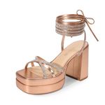 DREAM PAIRS Women's Lace Up Platform Heels Rhinestone High Strappy Chunky Sandal Y2K Shoe for Club Party Date Prom, Rose Gold, 8