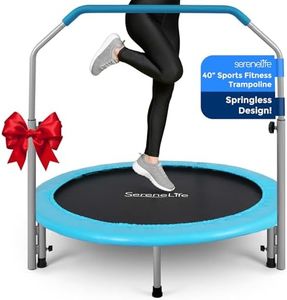 SereneLife Portable & Foldable Trampoline - 40" in-Home Mini Rebounder with Adjustable Handrail, Fitness Body Exercise, Springfree Safe for Kids - SLELT403