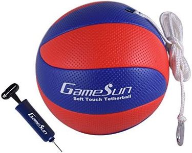 GAMESUN Tetherball Ball and Rope with Carabineer, Soft Touch, Portable Tetherballs with Soft Rope - Great Outdoor Game for Family Fun Play