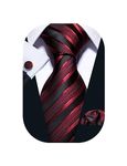 Barry.Wang Plaid Ties Check Mens Necktie Set with Handkerchief Cufflinks Classic Stripe Black and Red