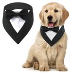 MHaustlie Dog Bandana Dog Formal Tuxedo Bandana Dog Wedding Bandana Adjustable Dog Neckerchief with Bow Tie Formal Tux Dog Bandana Dog Bowtie Bandana for Small Medium Large Dogs (S, Black)