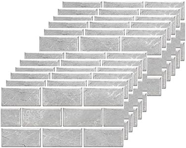 Grey Brick Tile Stickers for Bathroom Kitchen Waterproof Vinyl Stick on Tiles Backsplash Self Adhesives Wall Tile Transfers Peel and Stick Tile Decals for Living Room - 30x15cm (12 Sheets)