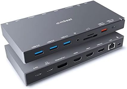 mbeat 15-in-1 Triple Display USB-C Docking Station with Dual 4K HDMI + 4K Display Port, 10Gbps USB & USB-C 3.1 Data, 100W PD, USB 3.0 x 3, USB 2.0 x1, 3.5 Aux in Out, Gigabit LAN, SD/Micro SD Reader