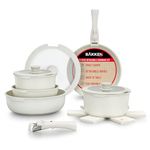 Bakken-Swiss Detachable 15-Piece Cookware Set – Granite Non-Stick – Eco-Friendly – Stackable Removable Handles – for All Stoves & Oven-Safe - Cream Marble Coating