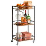 IBUYKE Home Bar Serving Cart,Small Bar Cart with 3-Tier, Mobile Drink Shelf with Wine Holders and Glass Holders,Mini Bar for Outdoor, Small Space, Kitchen Rustic Brown TMJ519H