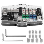 Fused Power Distribution Block, Car Audio Multi-Functional 4-Way MIDI(Mini-ANL) Fuse Box Holder, Support 12V Input 0-4 Gauge & Output 4-8 Gauge with Ground for Auto UTV Boat Stereo Amp